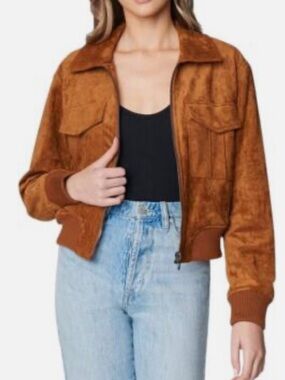 Blank NYC Cognac Faux Suede Bomber Jacket